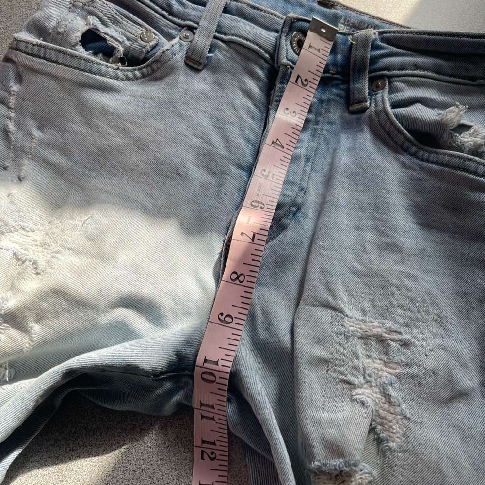 H&M Skinny Low Rise Ripped Blue Jeans Button Fly Size 30/32 - Picture 9 of 12